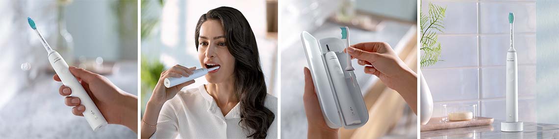 Obr&aacute;zok PHILIPS Sonicare 3100 HX3673/13 Sonick&aacute; elektrick&aacute; zubn&aacute; kefka a cestovn&eacute; puzdro biele (2)