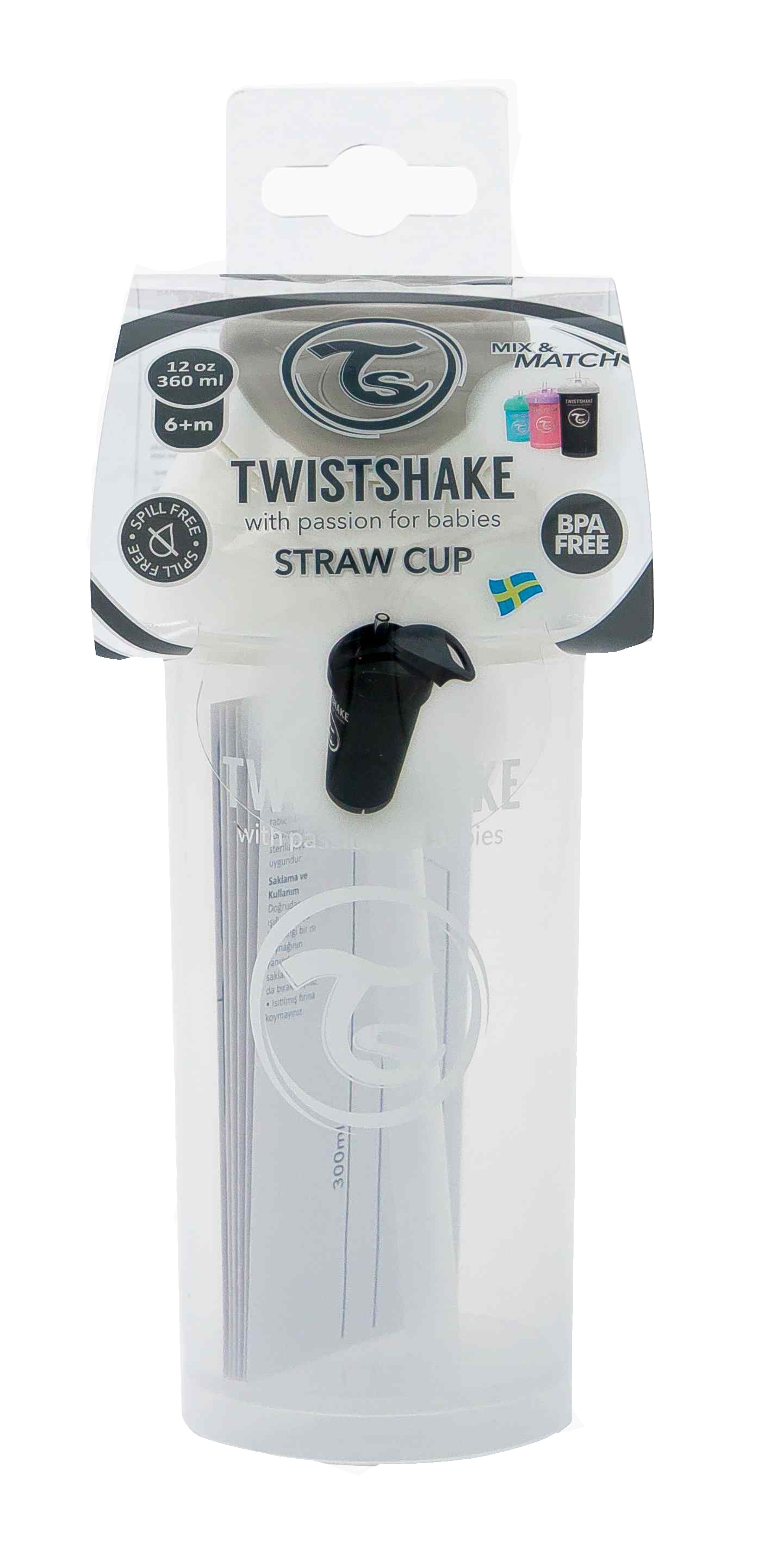 Obr&aacute;zok TWISTSHAKE Neteč&uacute;ca fľa&scaron;a so slamkou 6+ mesiacov pastelovo biela 360 ml