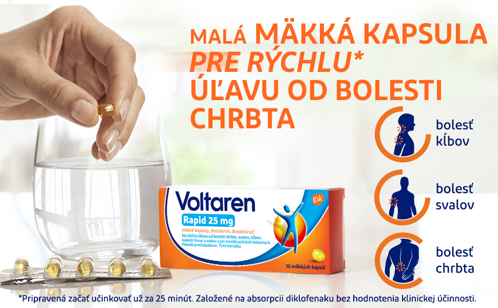 Obr&aacute;zok VOLTAREN Rapid 25 mg m&auml;kk&eacute; kapsuly 10 ks